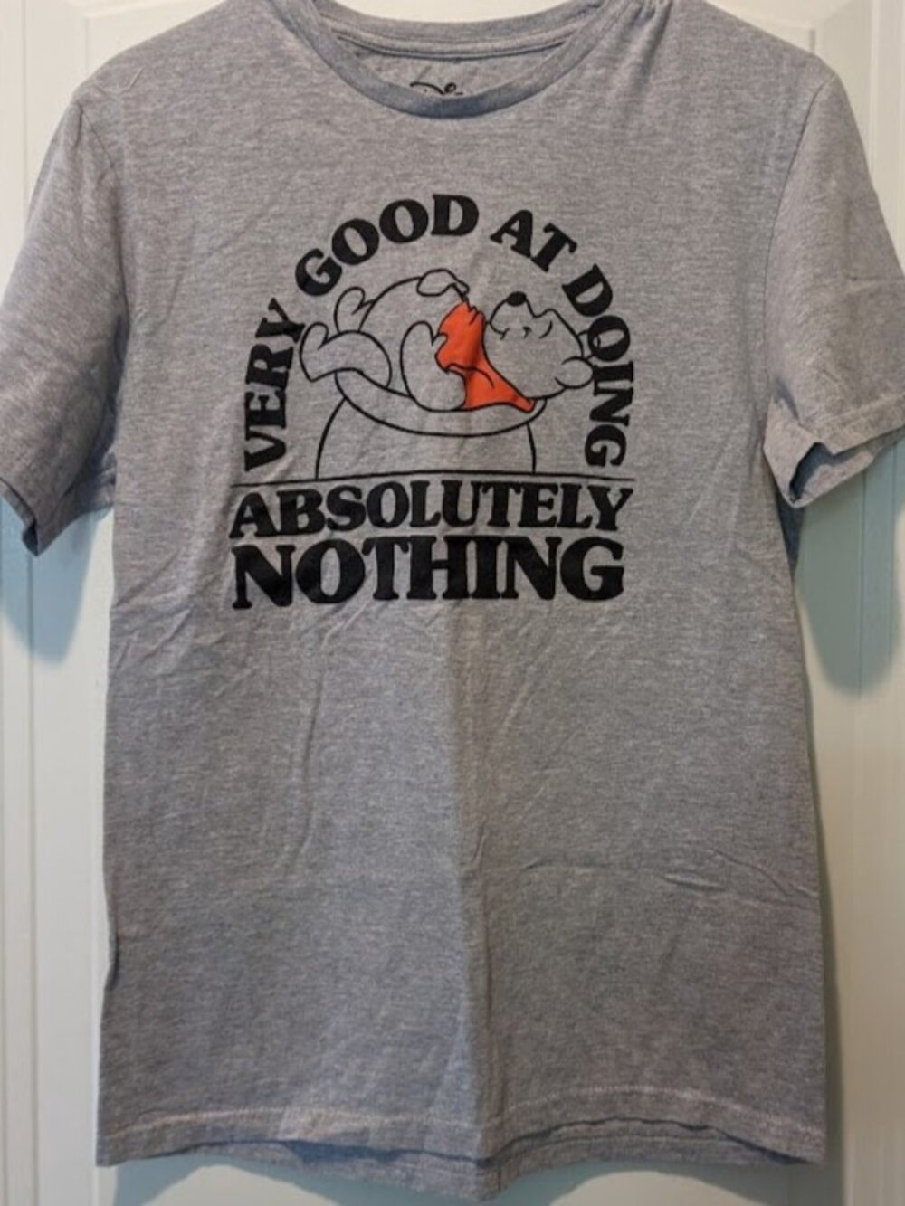 Women Disney Winnie the Pooh Good at Nothing Funny Heather Grey T-Shirt M - EUC